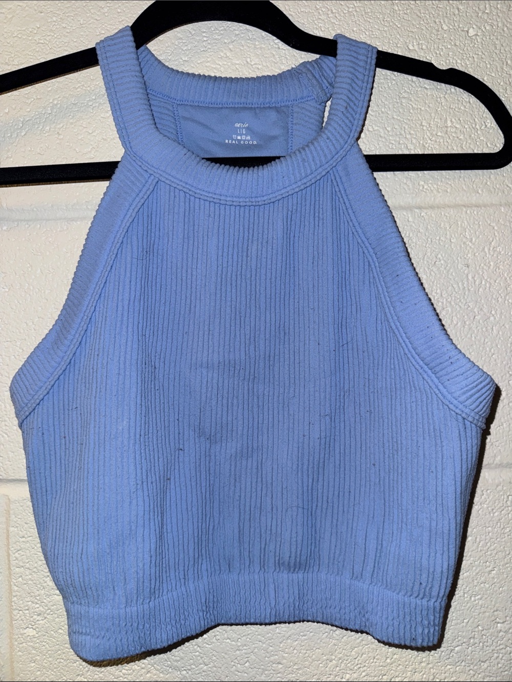 aerie Light Blue Ribbed Halter Crop Tank